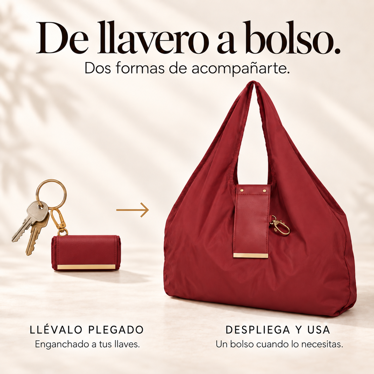 Bolso Bolsigo rojo, de llavero plegado a bolso abierto