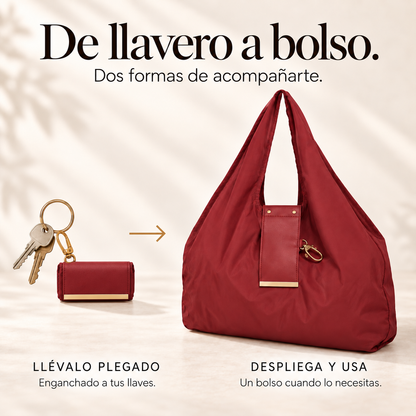 Bolso Bolsigo rojo, de llavero plegado a bolso abierto