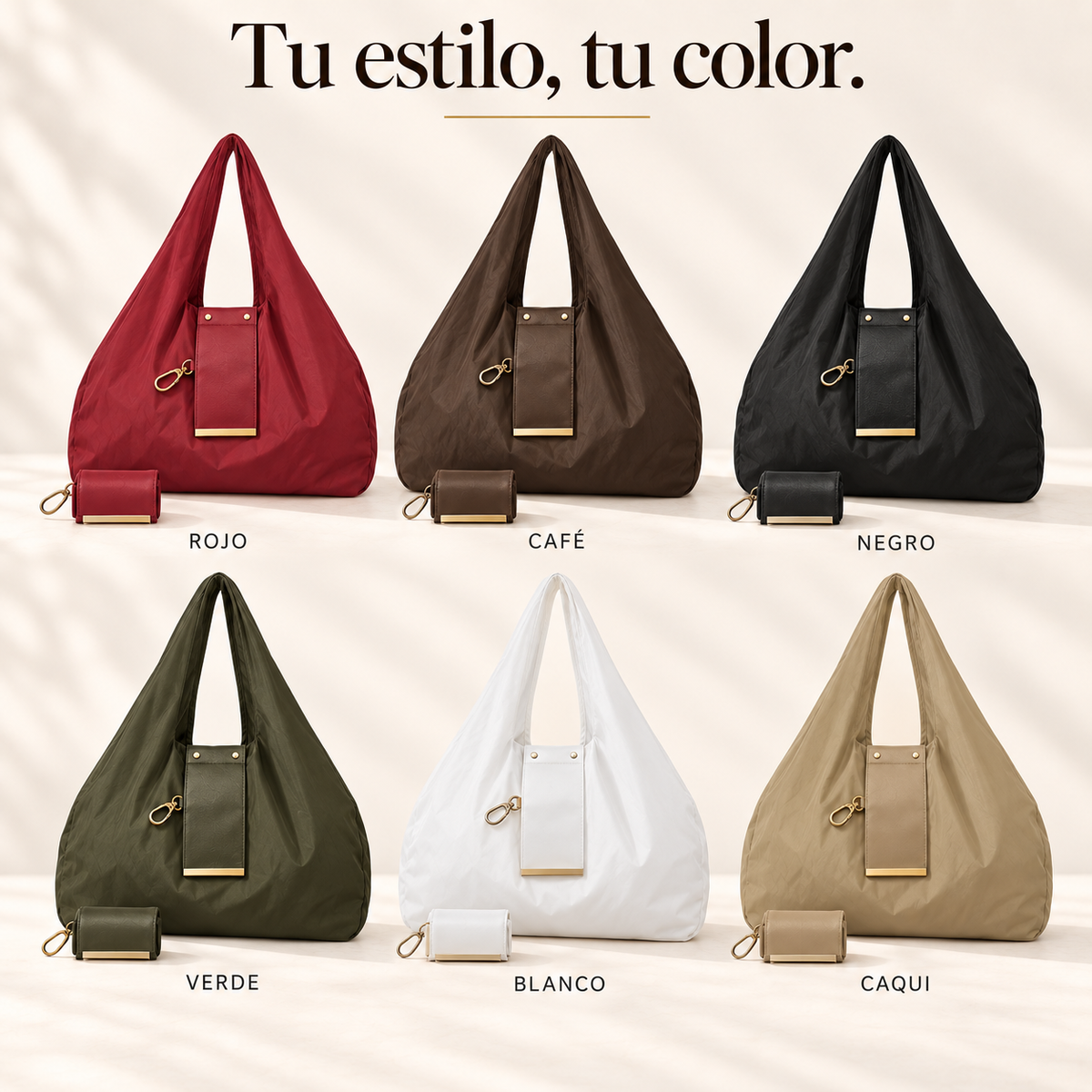 Bolsigo en rojo, café, negro, verde, blanco y caqui
